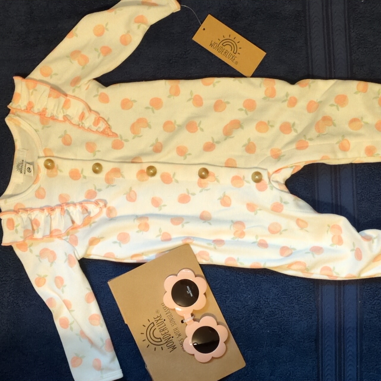 Baby Girls 4 Pc White Peach One Piece Pajama & 3 Multicolor S/S Creepers 3/6m